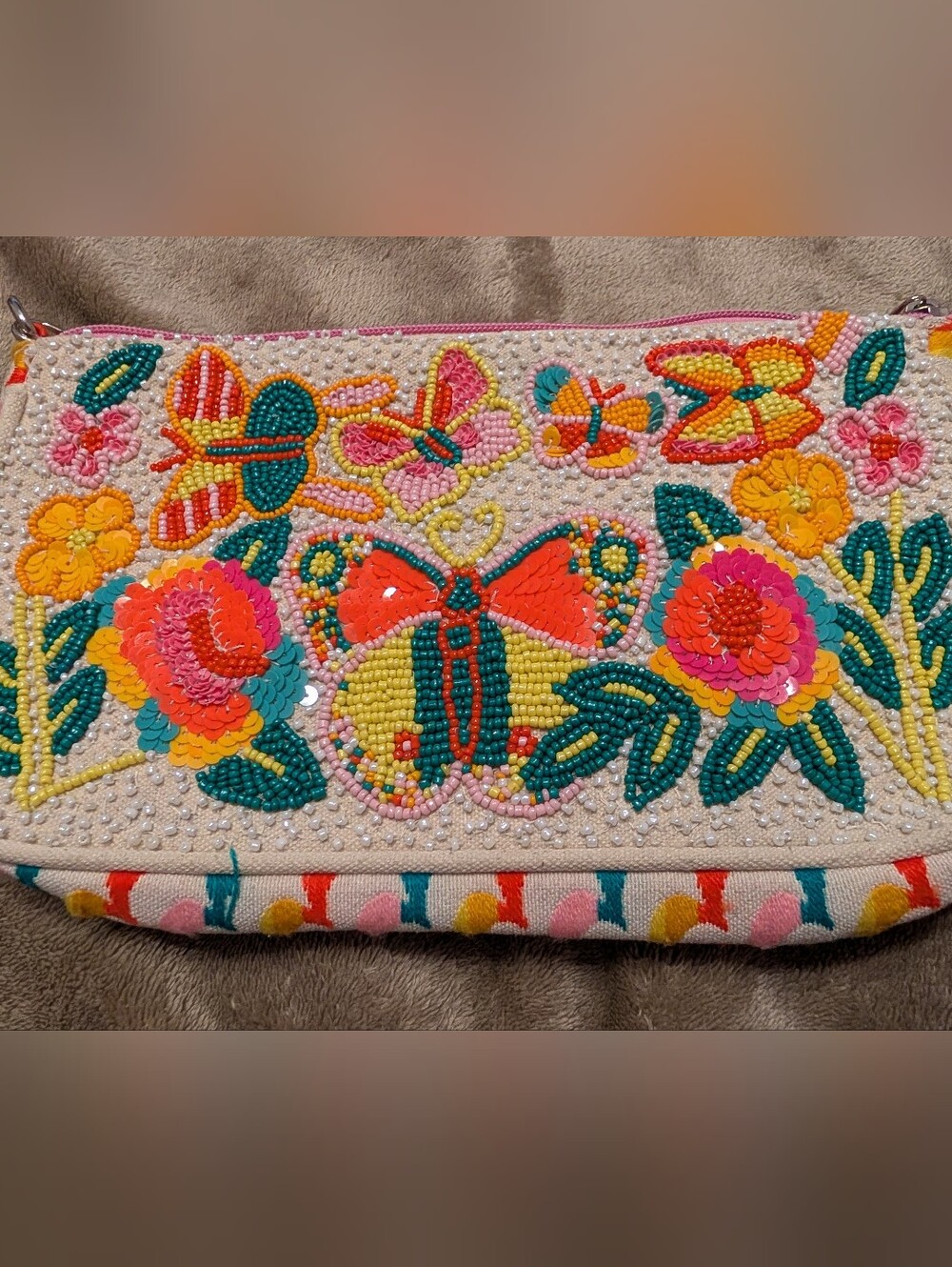 America And Beyond Hand-Beaded Floral & Butterfly Clutch in Multicolor